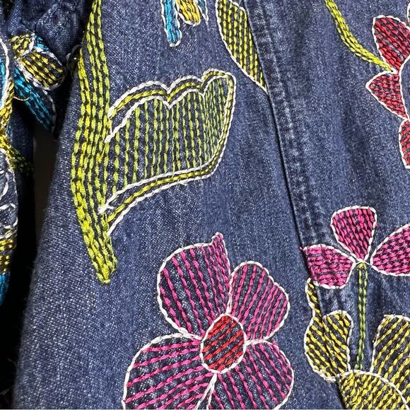 Coldwater Creek Floral Embroidered  Denim Jean Jacket Boho Size Medium - Picture 6 of 13